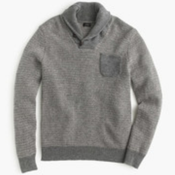 J. Crew Men's Lambs Wool Gray Jacquard Shawl Collar Knit Sweater Size XL - Picture 2 of 11